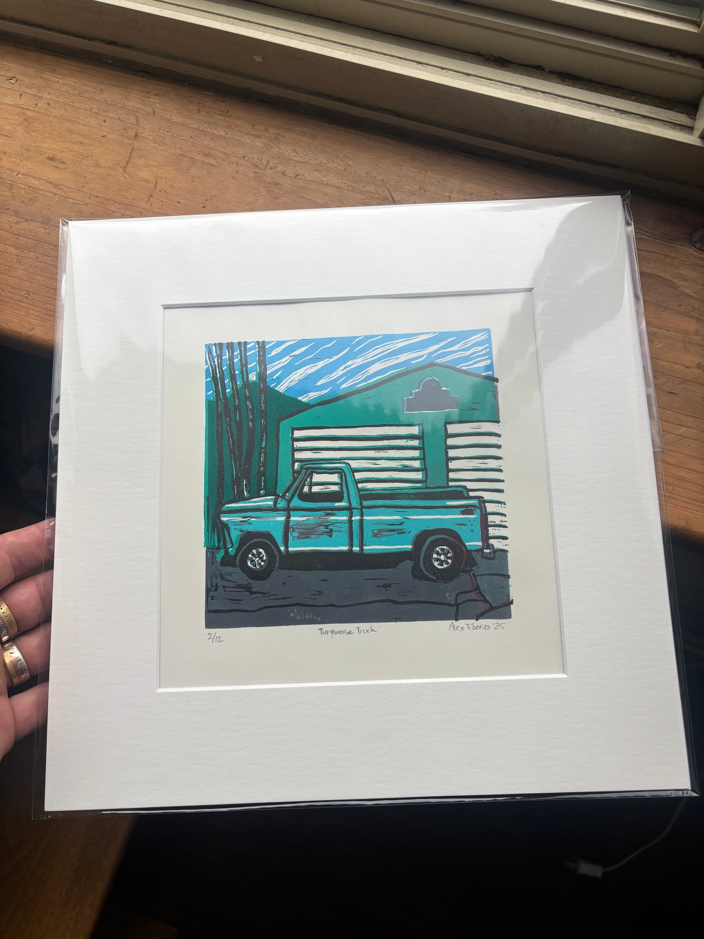 Turquoise Truck (Linoleum Block Print)