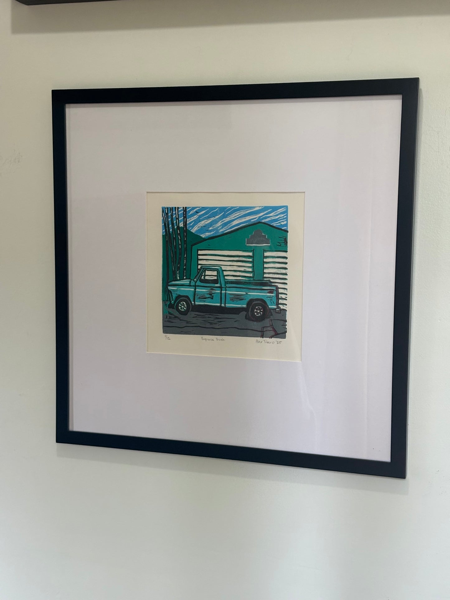 Turquoise Truck (Linoleum Block Print)