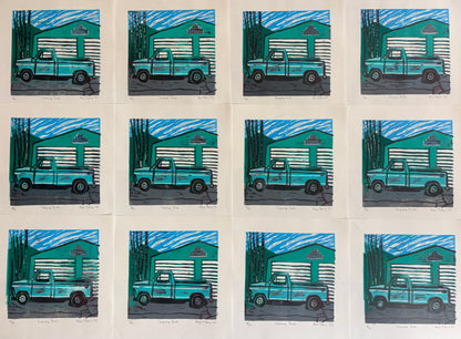 Turquoise Truck (Linoleum Block Print)