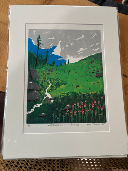 Wildflowers in the Wilderness (Linoleum Block Print)